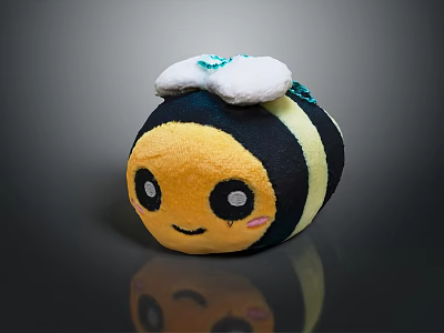 Cute Plush Bee Toy With Yellow Black Stripes And White Cloud Decoration 3d model