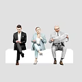 Modern multi-person white-collar sitting figure combination 3d model