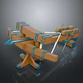 Intricate Medieval Weapon With Brown Wooden Frame And Blue Metallic Support Legs