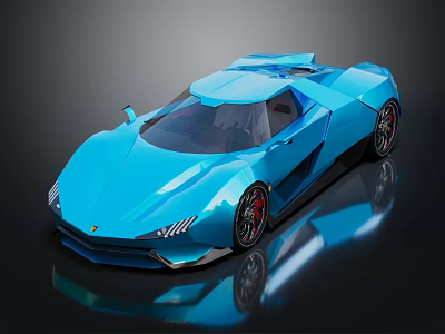 Blue Modern Sports Car with Sleek Aerodynamic Body Alloy Wheels and Rear Spoiler 3d model