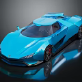 Blue Modern Sports Car with Sleek Aerodynamic Body Alloy Wheels and Rear Spoiler