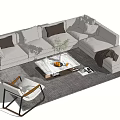 Modern L Shaped Sofa And Coffee Table Set With Cushions Fruit Plant And Accent Chair