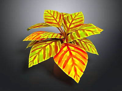 Vibrant Potted Plant With Yellow And Red Striped Leaves For Indoor Decor 3d model