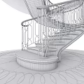 Elegant Spiral Staircase Featuring Black Wrought Iron Railings Light Colored Marble Steps And Intricate Patterns