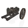 Antique Rusted Metal Industrial Equipment With Gears Frame And Large Wheel