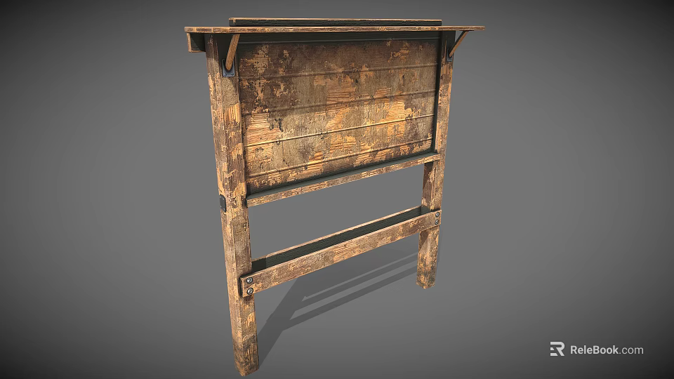 Vintage Rustic Weathered Wooden Workbench With Aged Texture And Wooden Legs Design 3d model 
