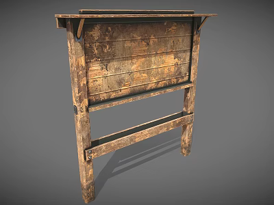 Vintage Rustic Weathered Wooden Workbench With Aged Texture And Wooden Legs Design 3d model