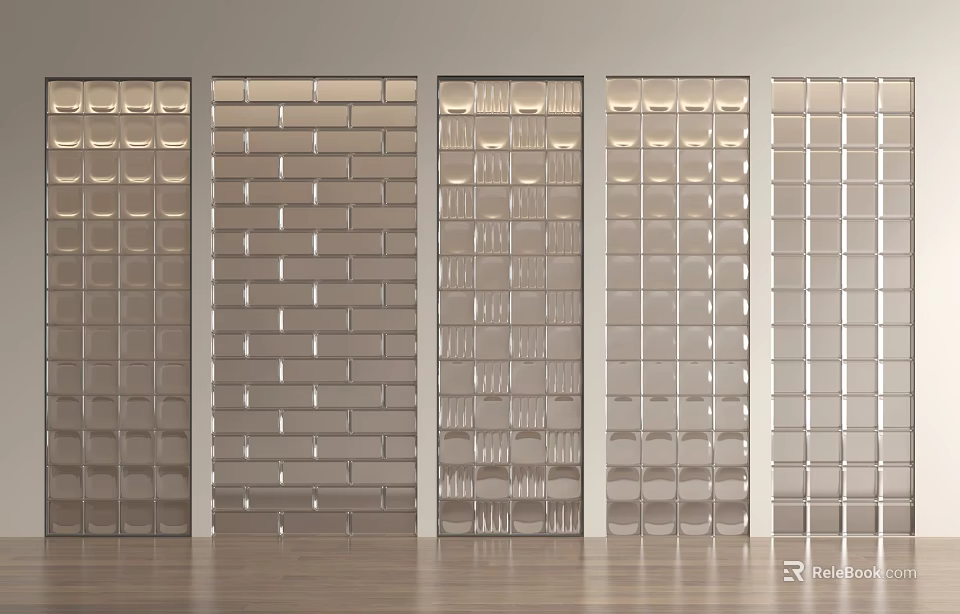 Modern Glass Room Dividers With Various Patterns For Interior Decoration 3d model 