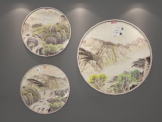 New Chinese Round Frame Painting Landscape Decorative Painting 3d model