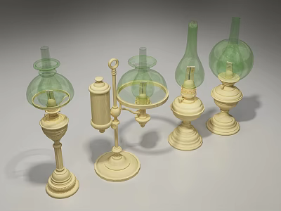 Industrial Equipment Vintage Style Lamps With Green Glass Shades And Ivory Bases 3d model