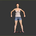Woman Standing On Weight Scale Wearing Pink Vest Denim Shorts And Pink Slippers