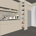 Modern Kitchen With Light Colored Cabinets Appliances And Woman Walking By