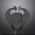 Futuristic Metallic Weapon Helmet With Winged Design Textured Surface And Central Emblem