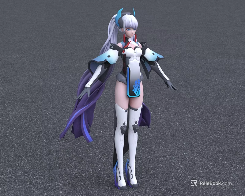 Game And Movie Character With White Long Hair Blue Accents And Futuristic Tech Outfit 3d model 