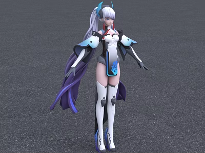 Game And Movie Character With White Long Hair Blue Accents And Futuristic Tech Outfit 3d model