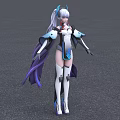 Game And Movie Character With White Long Hair Blue Accents And Futuristic Tech Outfit