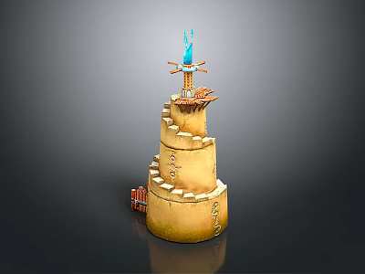 Scenic Earth Toned Multi Tiered Tower With Blue Flame Staircase And Small Door 3d model