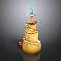 Scenic Earth Toned Multi Tiered Tower With Blue Flame Staircase And Small Door