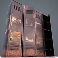 Rusty Metal Lockers With Colorful Stickers Graffiti And Open Compartments