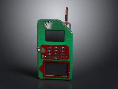 Green Handheld Electronic Device With Numeric Keypad Dual Screens And Antenna 3d model