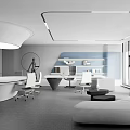 Modern Bright Office Interior Design With Round Meeting Table Ergonomic Chairs Sofa And Large Windows