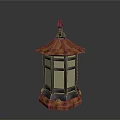 Classic Pagoda Style Copper Lantern With Glass Panels And Ornate Decorative Base