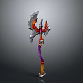 Fantasy Axe Weapon With Purple Handle Red Silver Blade And Spiked Design