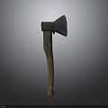 Antique Weapon Rusty Metal Axe Head With Wooden Handle And Vintage Design