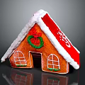 Festive Gingerbread House with White Frosting Roof Green Wreath Red Bow and Decorative Windows