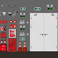 Complete Fire Safety Equipment Set With Extinguishers Exit Signs Emergency Lights And Safety Doors
