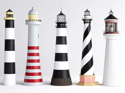 Colorful Lighthouses With Various Striped Designs And Decorative Styles 3d model