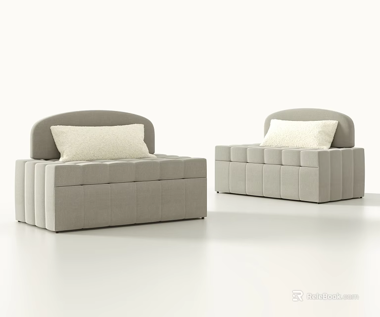 Modern Gray Sectional Sofa With White Cushions And Tufted Square Design 3d model