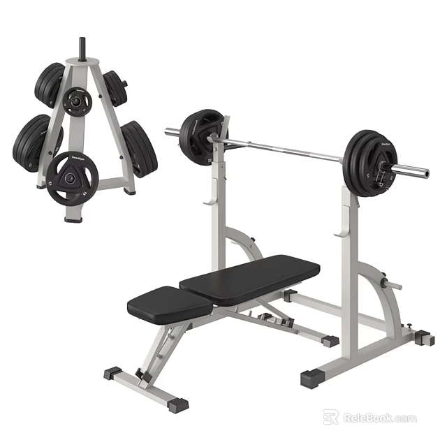 Adjustable Home Gym Fitness Equipment Set With Weight Bench Barbell And Dumbbells 3d model 