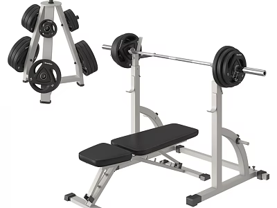 Adjustable Home Gym Fitness Equipment Set With Weight Bench Barbell And Dumbbells 3d model