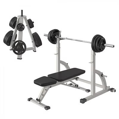 Adjustable Home Gym Fitness Equipment Set With Weight Bench Barbell And Dumbbells 3d model
