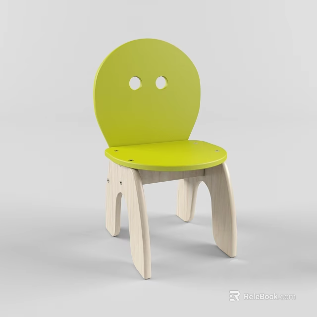 Green Leisure Chair With Round Backrest Two Round Holes And Wooden Legs 3d model 
