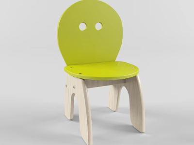 Green Leisure Chair With Round Backrest Two Round Holes And Wooden Legs 3d model