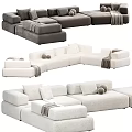 Beige Sectional Sofa With Soft Upholstery Decorative Pillows And Throw Blankets 3d model