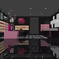 Modern Clothing Store Interior With Pink Pendant Light Display Racks And Fashion Accessories