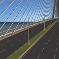 Modern Cable Stayed Bridge Spanning Calm Water Under Clear Blue Sky With Tall Piers