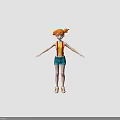 3D Character With Orange Hair Yellow Tank Top Red Suspenders Green Shorts And Green Background