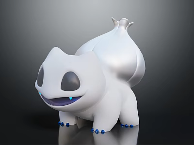 Cute White Creature Character Featuring Big Tail Black Eyes And Blue Feet 3d model