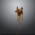 Orange Fawn with White Spots Big Ears and Blue Eyes Standing on Black Background