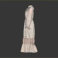 Elegant Long Sleeve High Neck Lace Dress With Pink Sleeves And Ruffled Hem