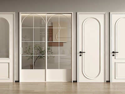 French sliding door cream style single door retro door swing door glass door kitchen door toilet door bedroom door 3d model