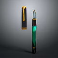 Premium Fountain Pen Set With Black Gold Trim Cap Green Body And Polished Nib Design