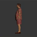Man in Floral Shirt Red Shorts with Gold Necklace on White Background Arms Outstretched