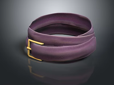 Elegant Purple Fabric Belt With Shiny Gold Buckle On Dark Surface 3d model