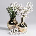 Gold Vases With White Flowers And Green Leaves For Modern Home Decor