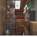 Cozy Restaurant Interior With Orange Wall Wooden Tables Chairs Hanging Lights And Billboard